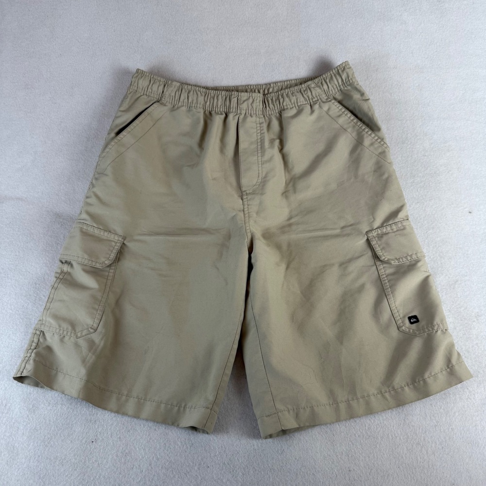 Y2K Quiksilver Mens Tan Khaki Elastic Waist Cargo Shorts Size 33 XL/TG 20